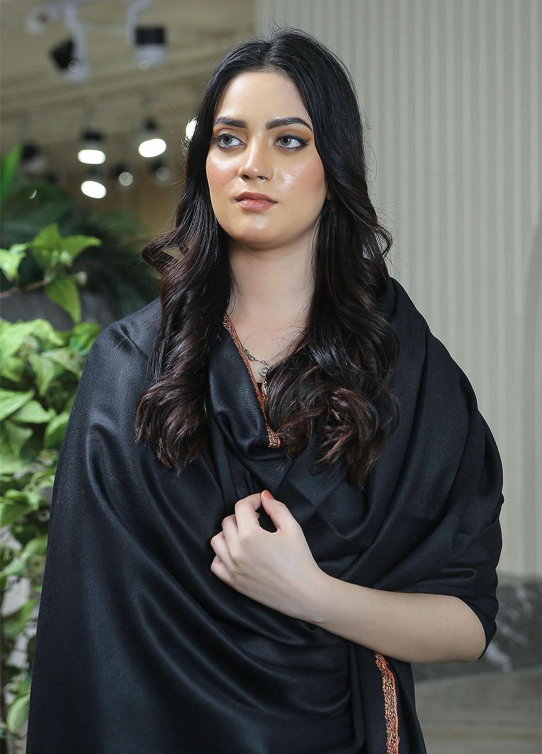 Sanaulla Exclusive Range  Pashmina  KPS 781 D-15 Black 2 - Women Shawls