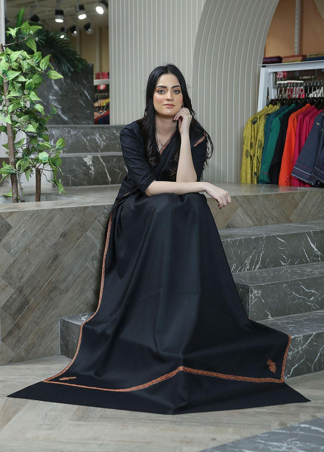 Sanaulla Exclusive Range  Pashmina  KPS 781 D-15 Black 2 - Women Shawls