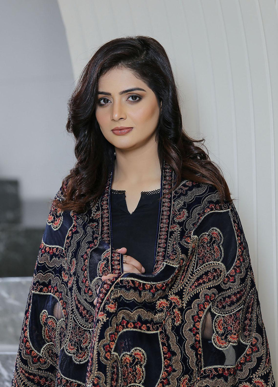 Sanaulla Exclusive Range  Pashmina  KPS 781 D-47 N Blue - Women Shawls