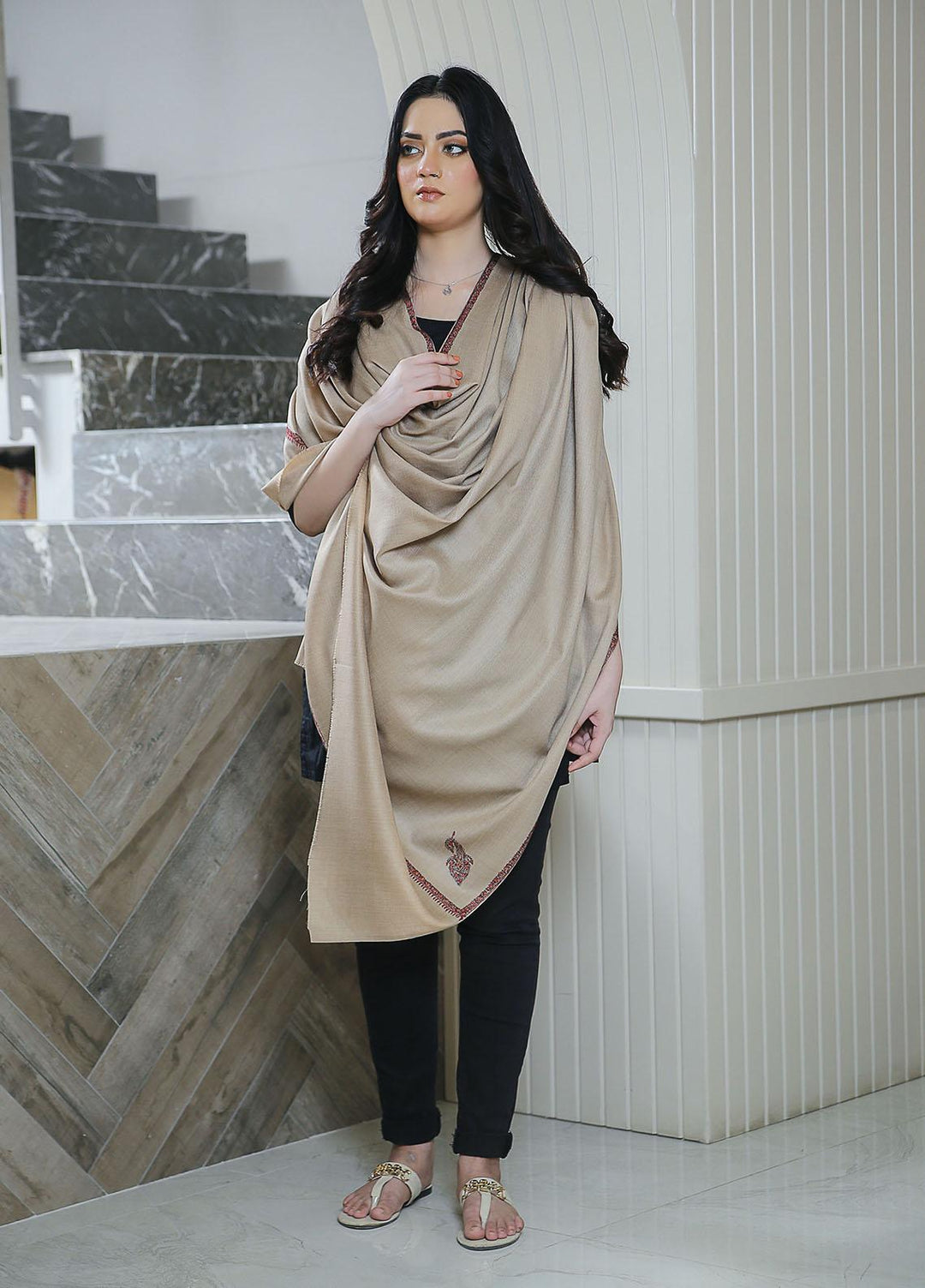 Sanaulla Exclusive Range  Pashmina  KPS 781 D-15 L Brown - Women Shawls