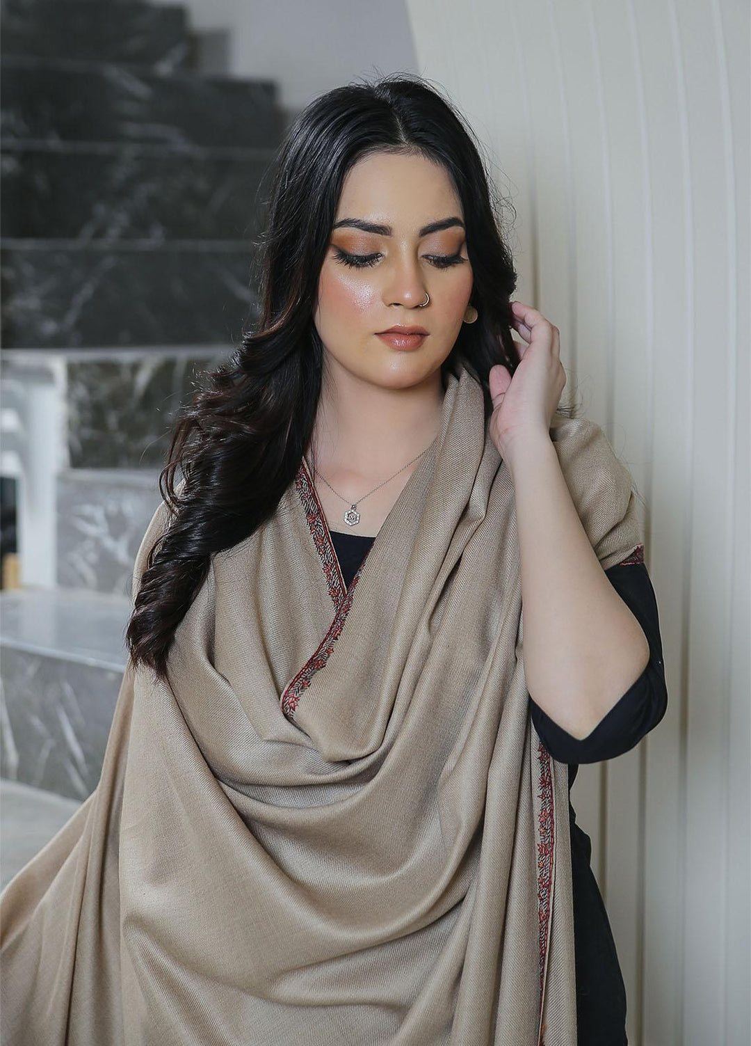 Sanaulla Exclusive Range  Pashmina  KPS 781 D-15 L Brown 1 - Women Shawls