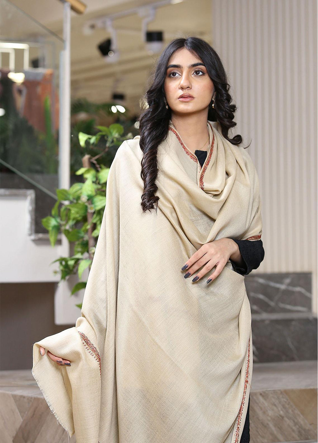 Sanaulla Exclusive Range  Pashmina  Mama D-48 Fawn 02 - Women Shawls