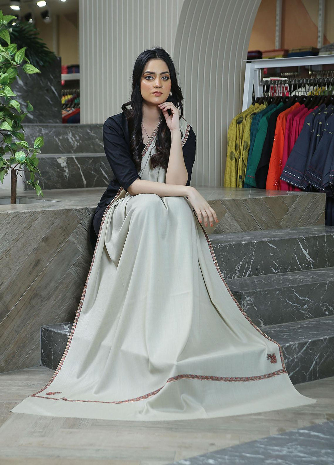 Sanaulla Exclusive Range  Pashmina  KPS 781 D-15 Fawn - Women Shawls