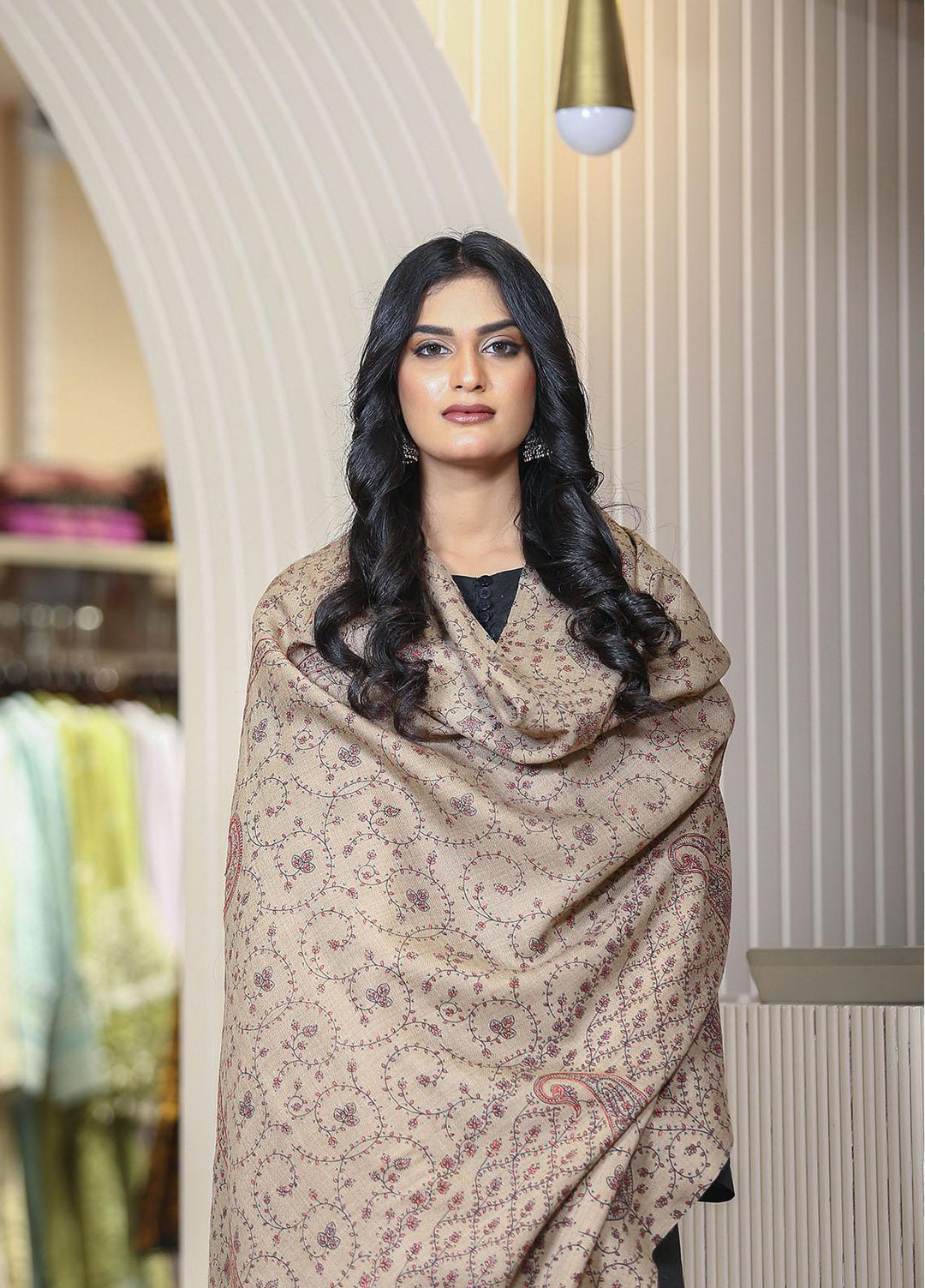 Sanaulla Exclusive Range  Pashmina  KPS 793 D-02 L Brown - Women Shawls