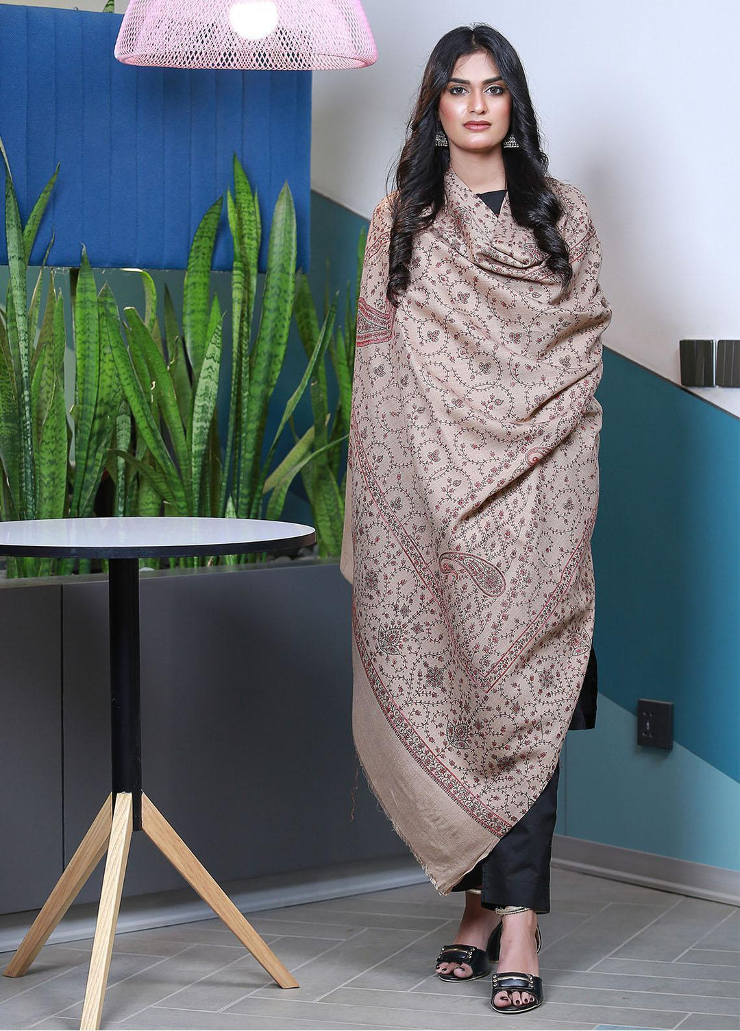 Sanaulla Exclusive Range  Pashmina  KPS 793 D-02 Beige - Women Shawls