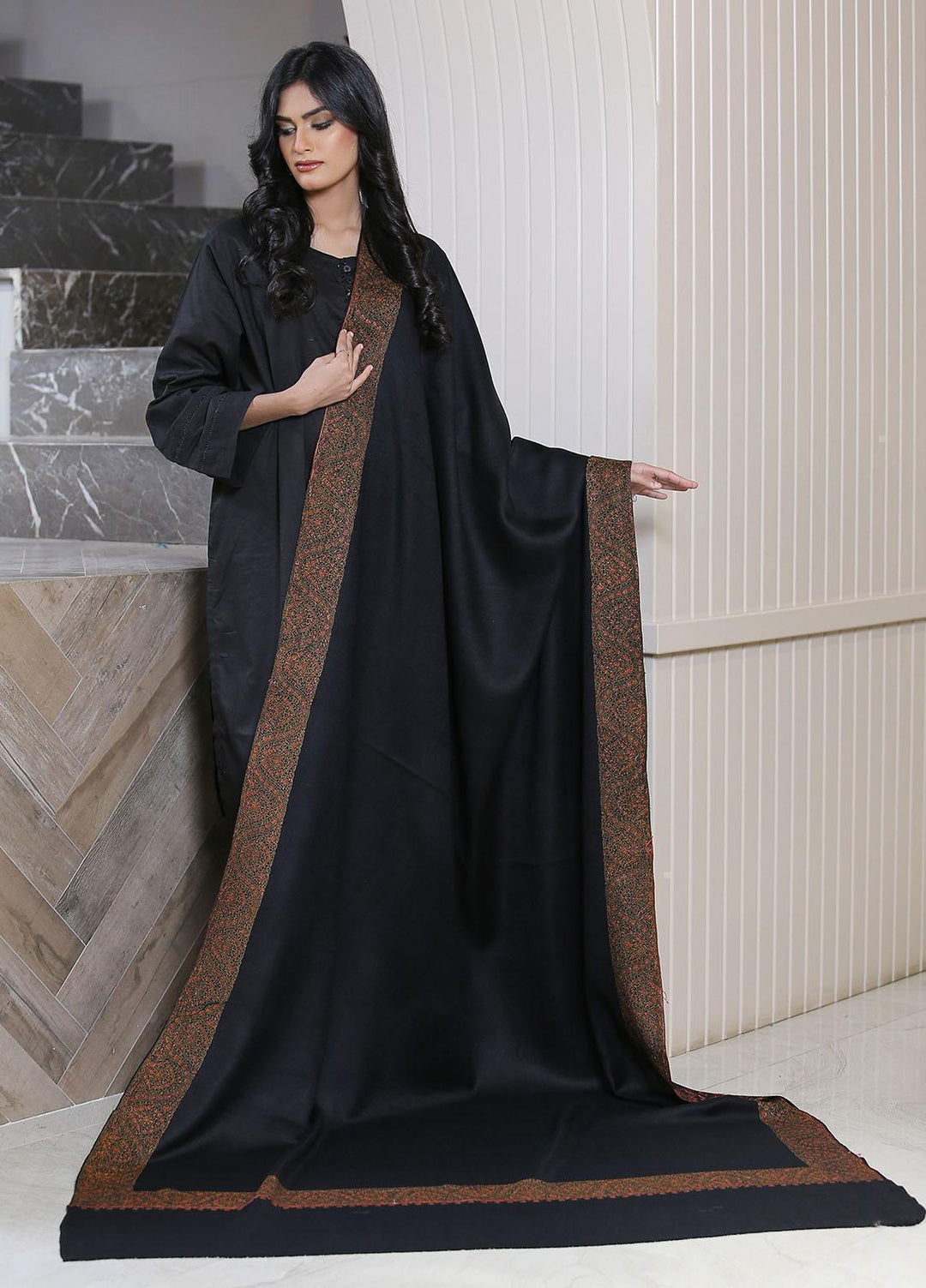 Sanaulla Exclusive Range  Pashmina  KPS 793 D-04 Black 1 - Women Shawls