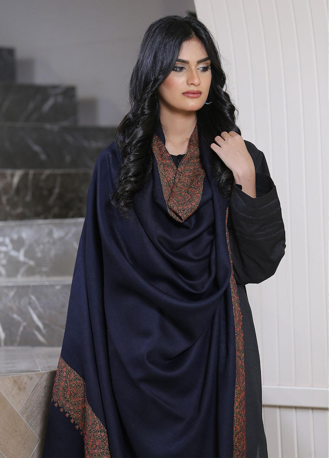 Sanaulla Exclusive Range  Pashmina  KPS 793 D-04 D Blue - Women Shawls