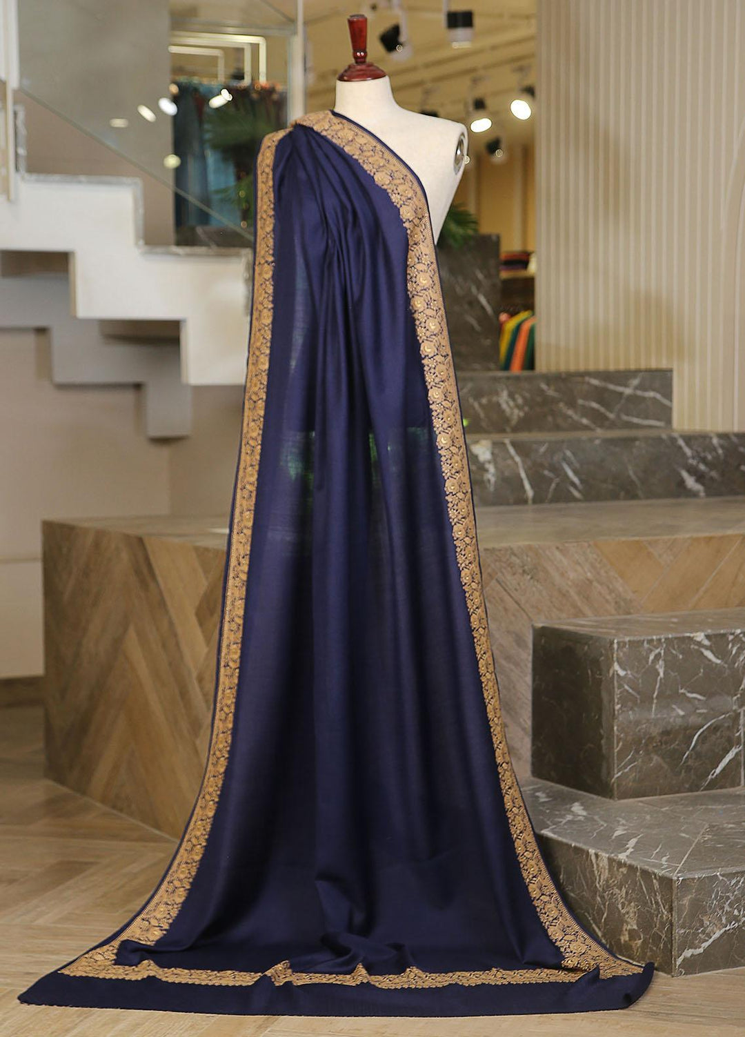 Sanaulla Exclusive Range  Pashmina  KPS 781 D-17 N Blue - Women Shawls