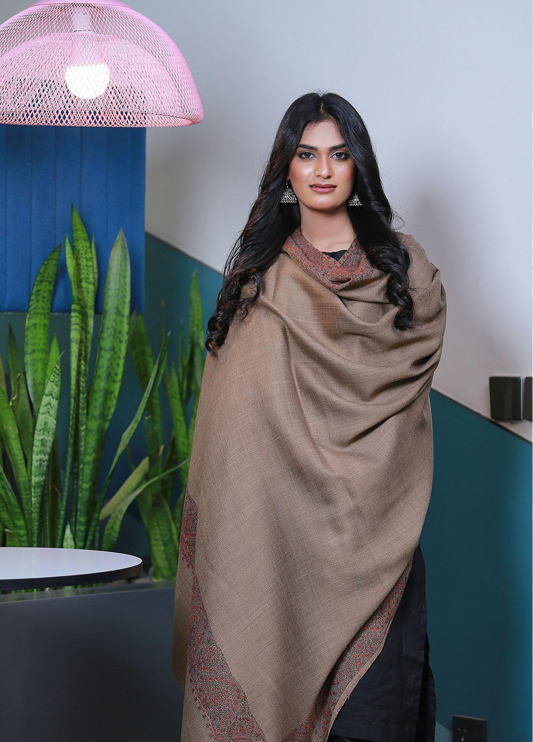 Sanaulla Exclusive Range  Pashmina  KPS 793 D-04 D Brown - Women Shawls