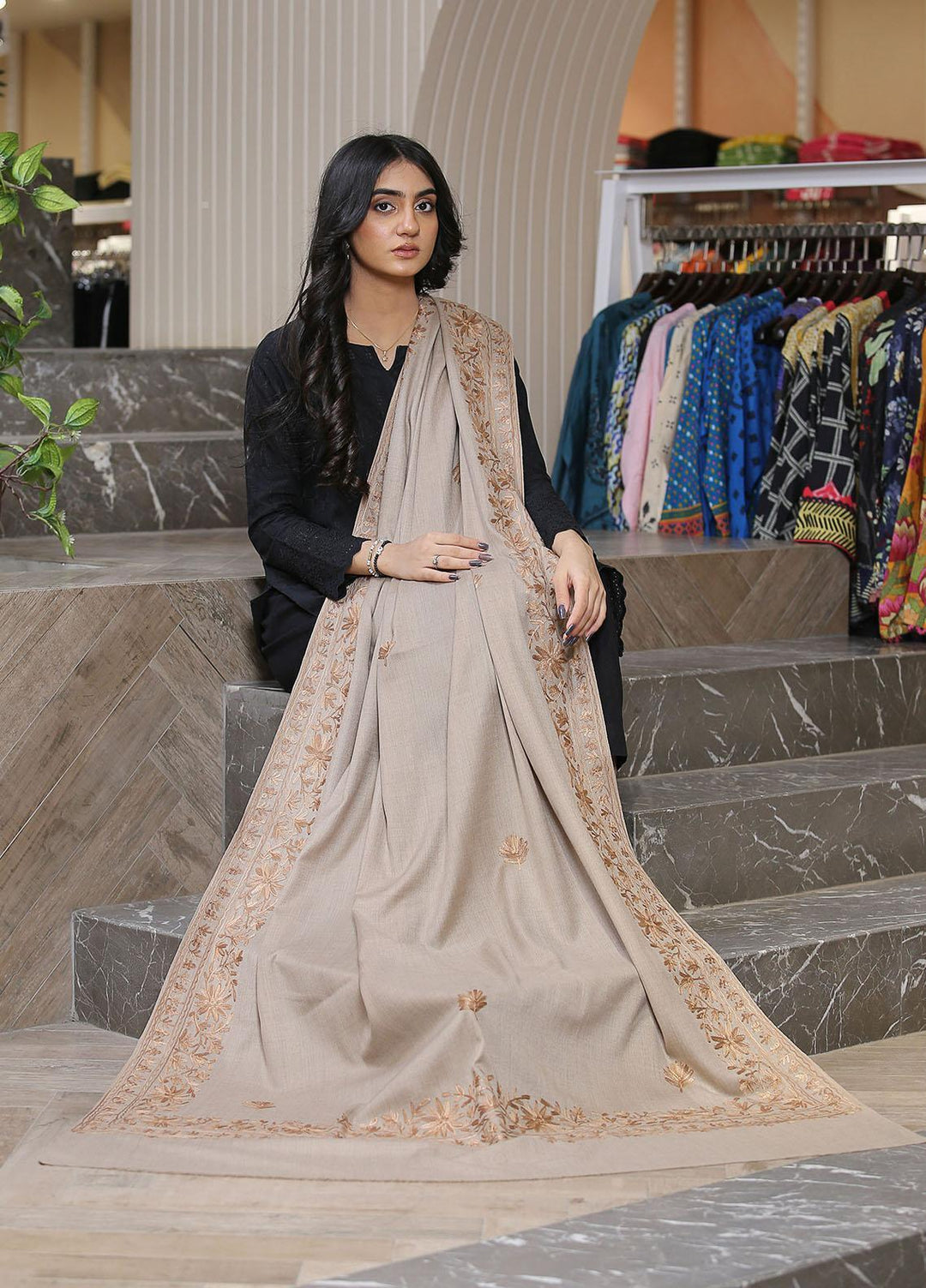 Sanaulla Exclusive Range  Pashmina  KPS 781 D-01 Brown 2 - Women Shawls