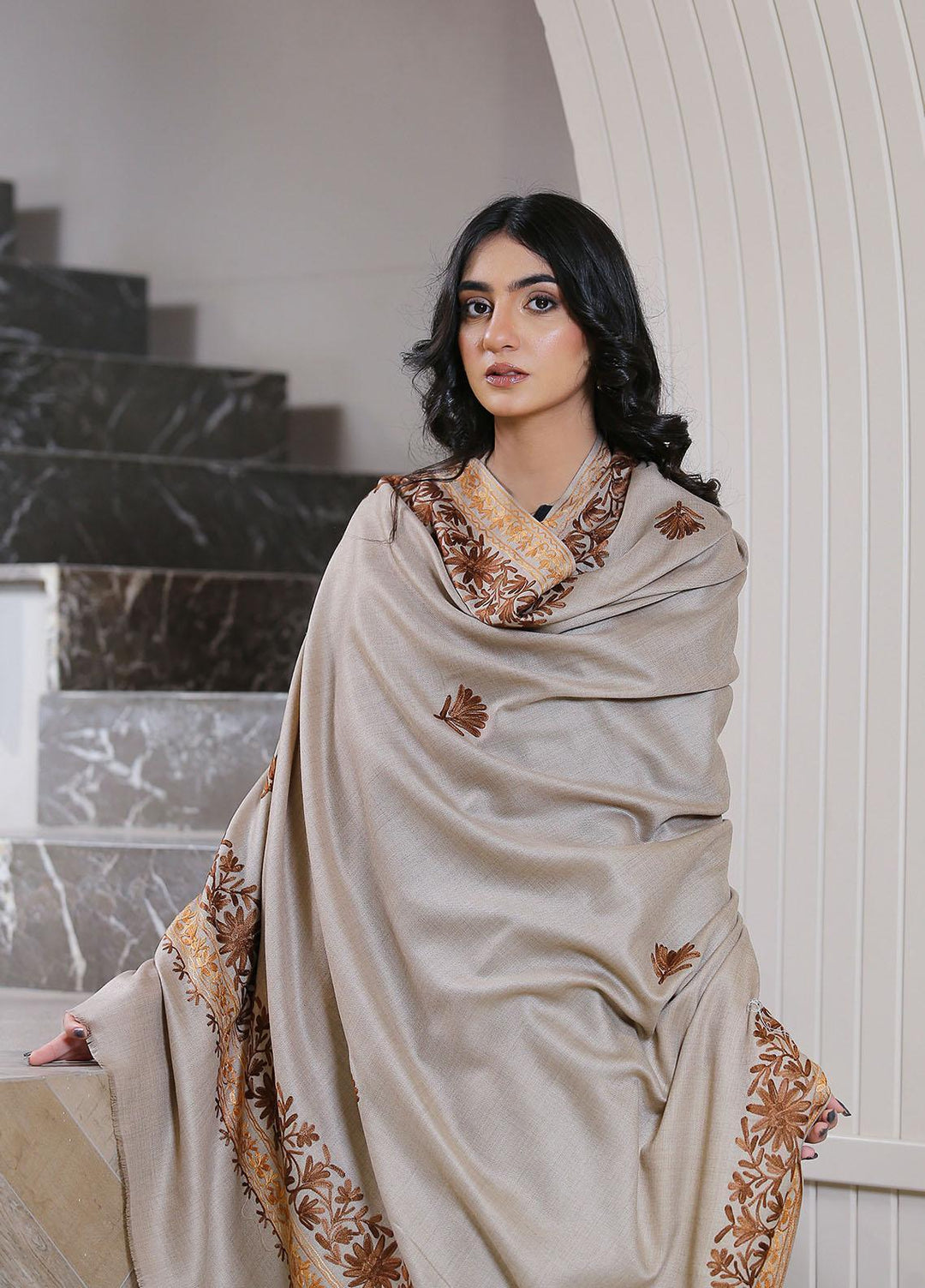 Sanaulla Exclusive Range  Pashmina  KPS 781 D-01 Brown 3 - Women Shawls