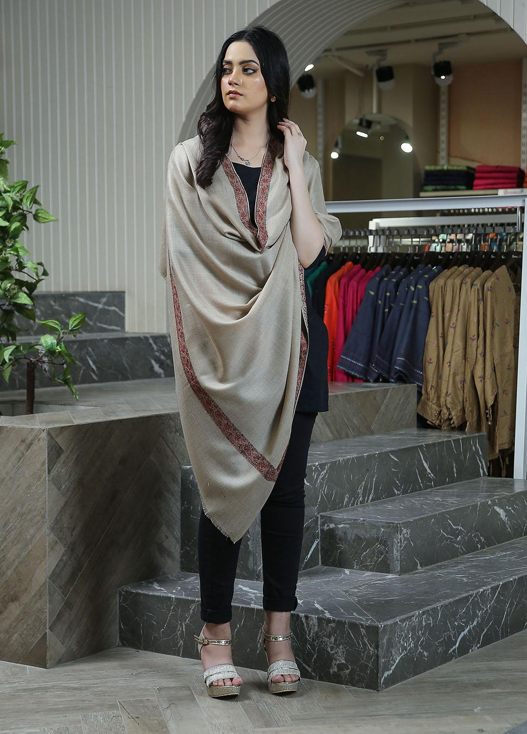 Sanaulla Exclusive Range  Pashmina  KPS 781 D-25 Brown 2 - Women Shawls