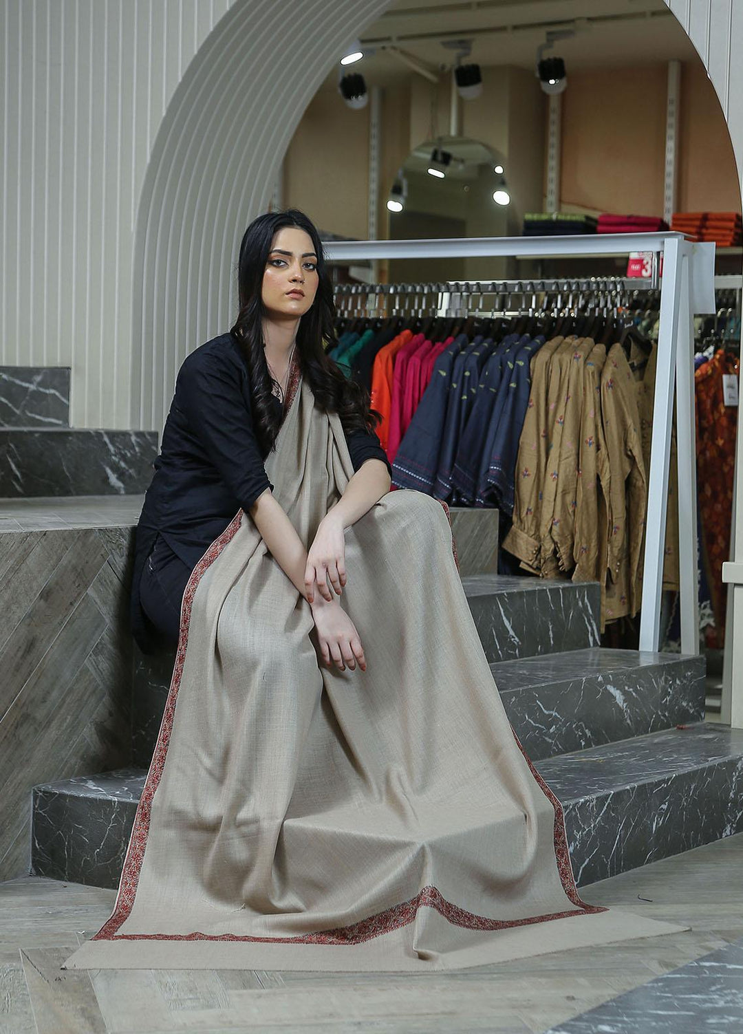 Sanaulla Exclusive Range  Pashmina  KPS 781 D-25 Brown 2 - Women Shawls