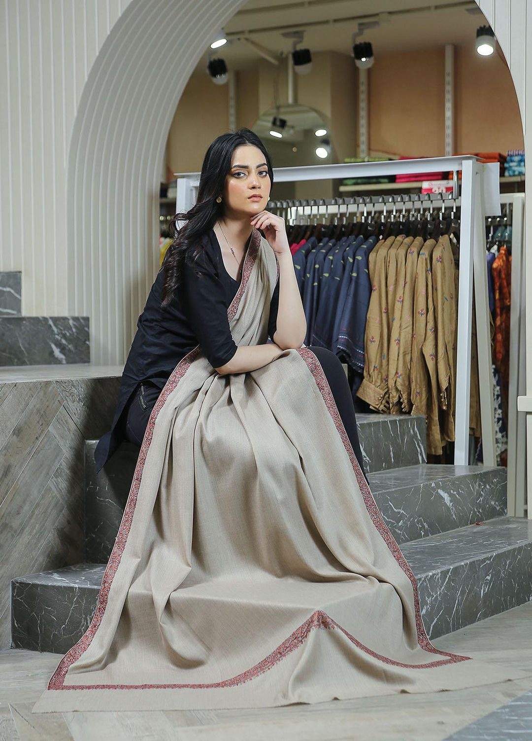 Sanaulla Exclusive Range  Pashmina  KPS 781 D-25 Brown 3 - Women Shawls