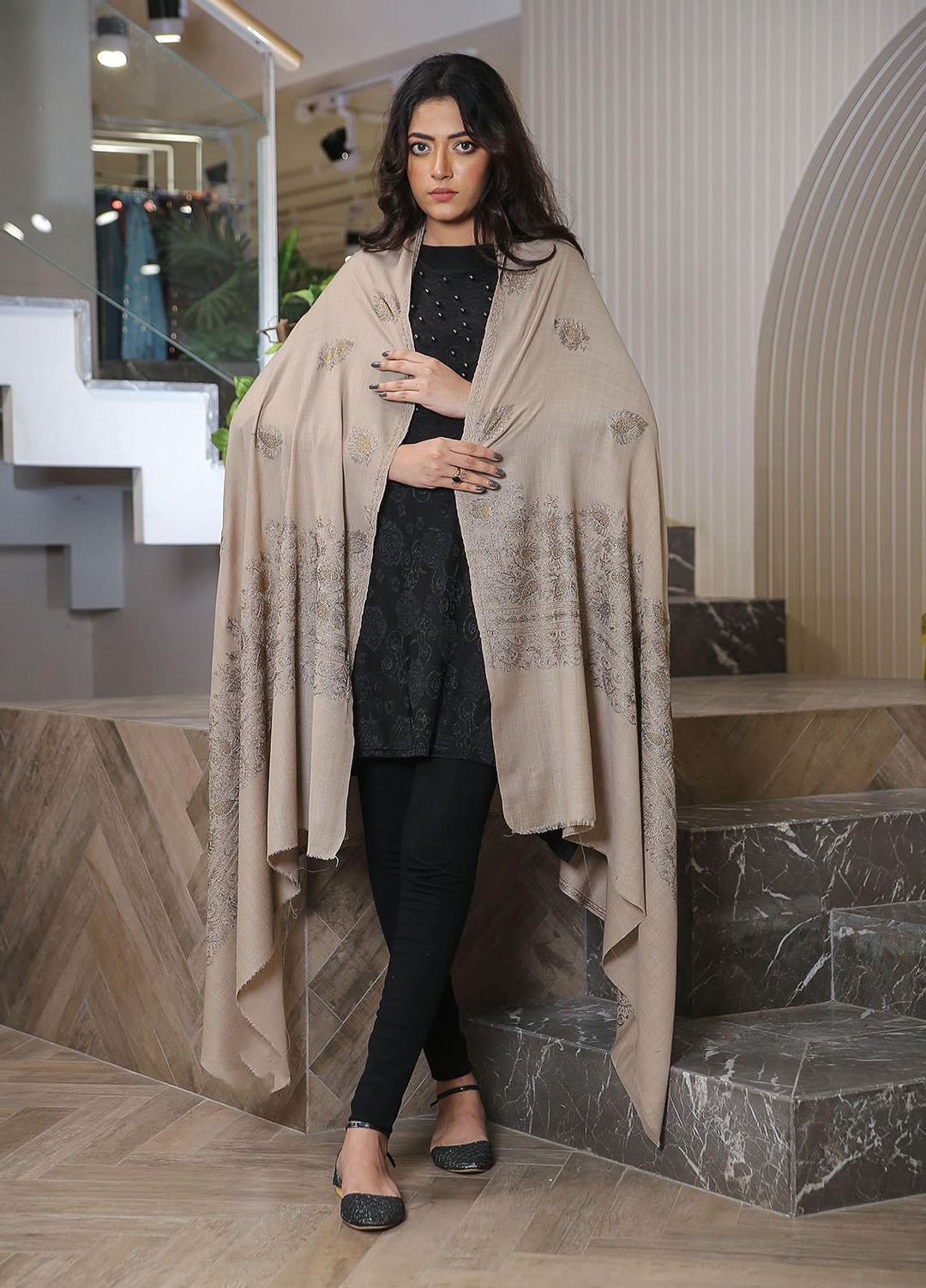 Sanaulla Exclusive Range  Pashmina  KPS 781 D-32 Ferozi - Women Shawls