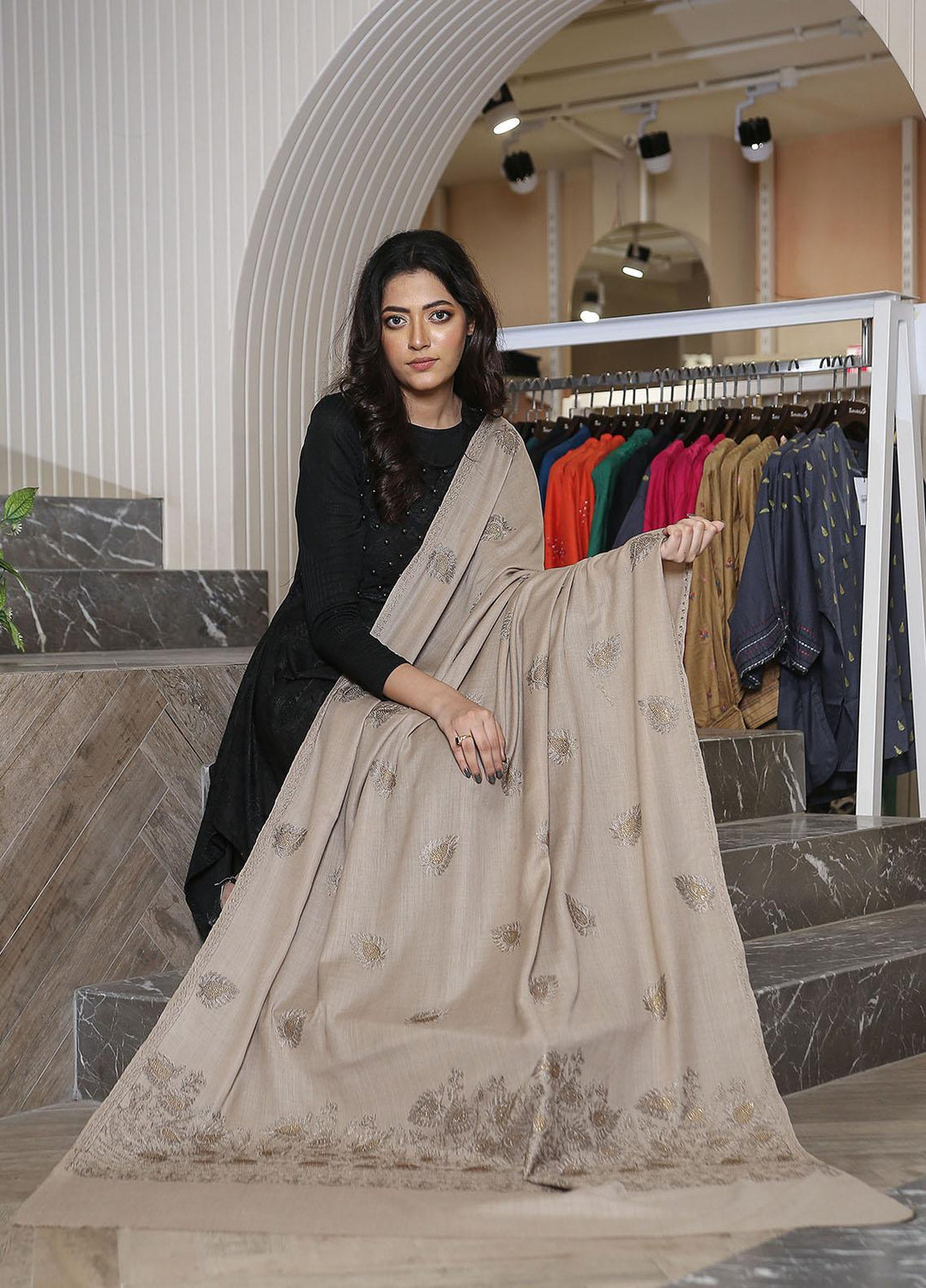 Sanaulla Exclusive Range  Pashmina  KPS 781 D-32 Ferozi - Women Shawls