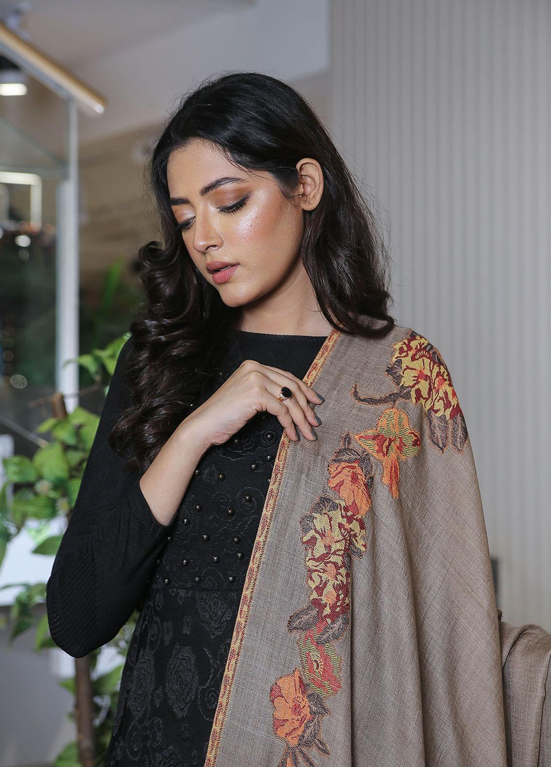 Sanaulla Exclusive Range  Pashmina  KPS 781 D-35 Brown 1 - Women Shawls