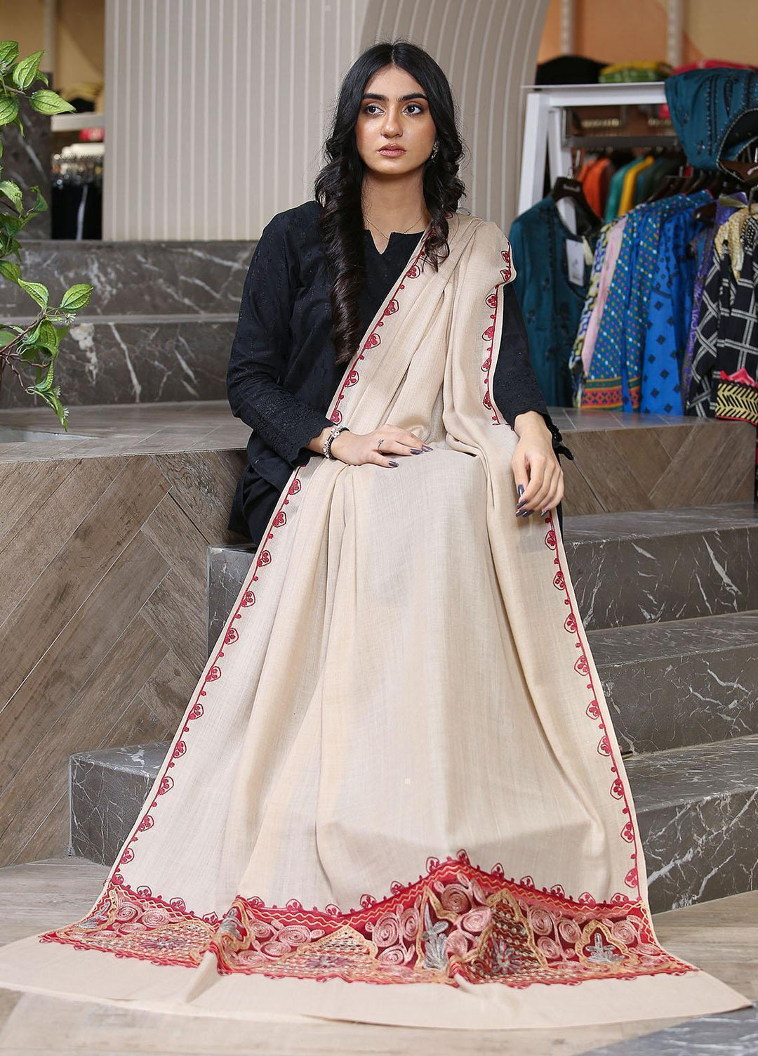 Sanaulla Exclusive Range  Pashmina  KPS 781 D-03 L Brown 1 - Women Shawls