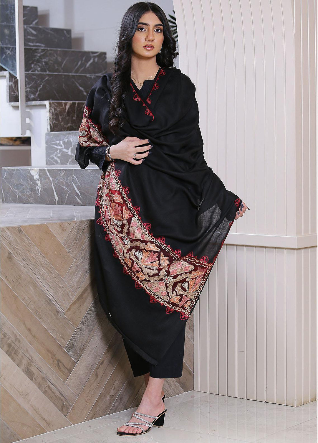 Sanaulla Exclusive Range  Pashmina  KPS 781 D-03 Black - Women Shawls