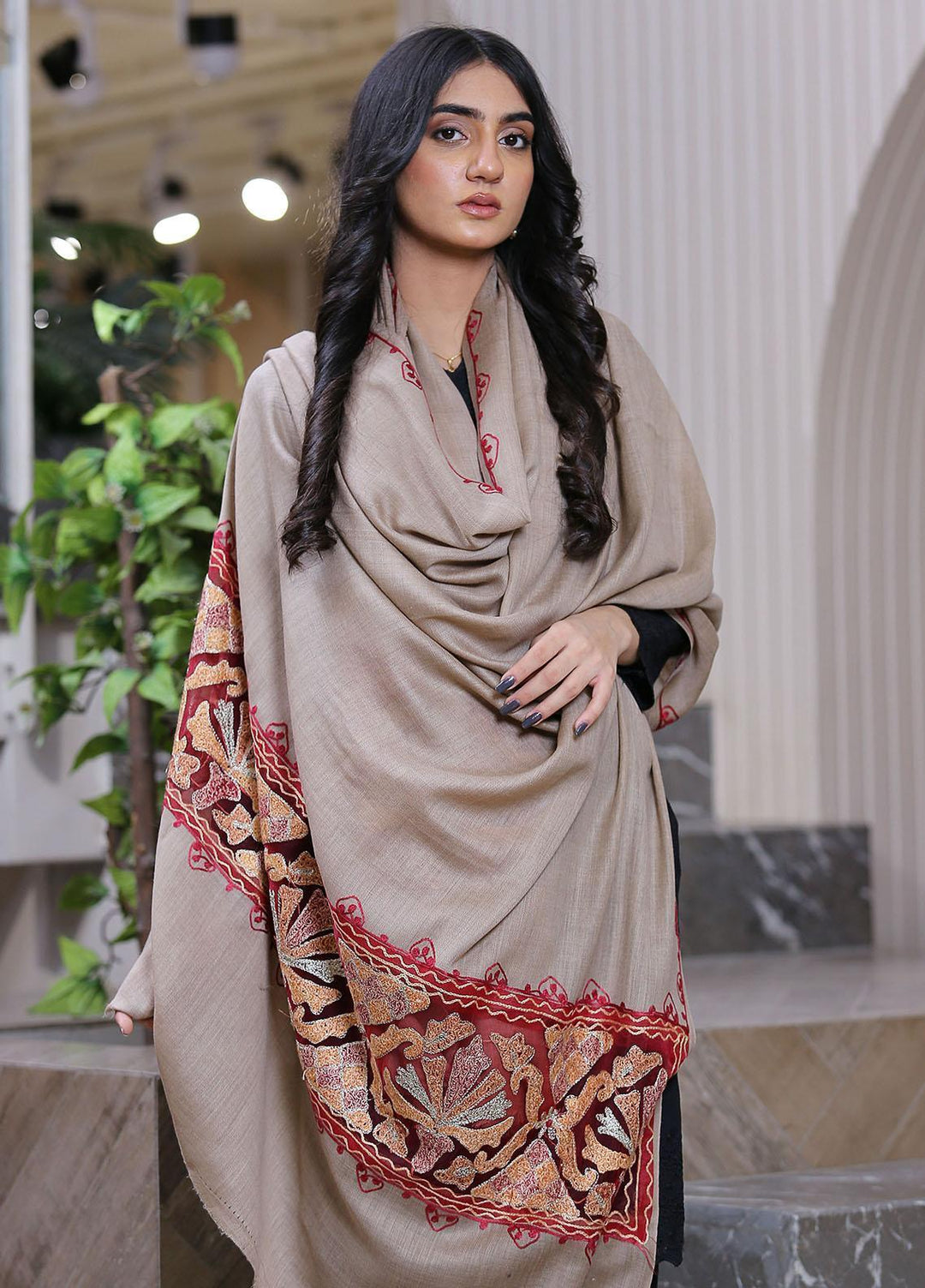 Sanaulla Exclusive Range  Pashmina  KPS 781 D-03 Brown - Women Shawls