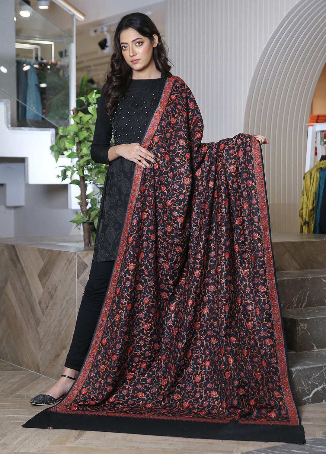 Sanaulla Exclusive Range  Pashmina  KPS 781 D-59 Black - Women Shawls