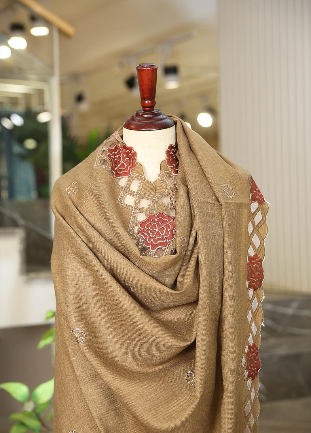 Sanaulla Exclusive Range  Pashmina  D-23 Brown - Women Shawls