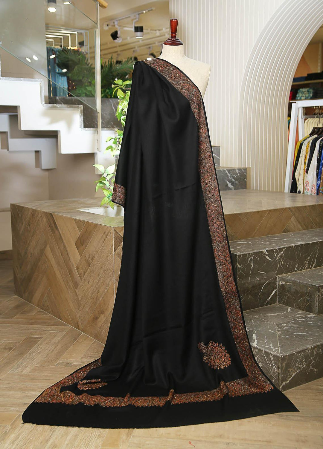 Sanaulla Exclusive Range  Pashmina  D-29 Black 01 - Women Shawls