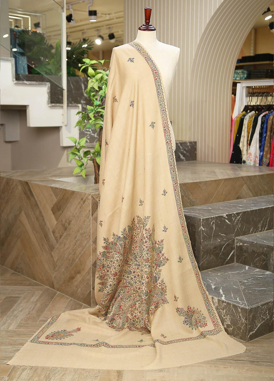 Sanaulla Exclusive Range  Pashmina  D-30 Beige - Women Shawls