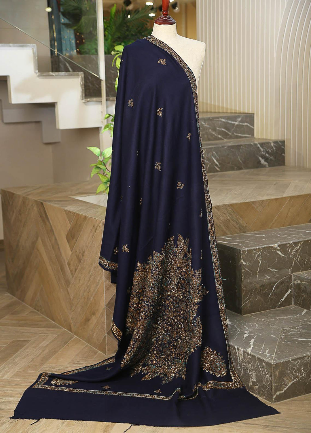 Sanaulla Exclusive Range  Pashmina  D-30 N Blue - Women Shawls