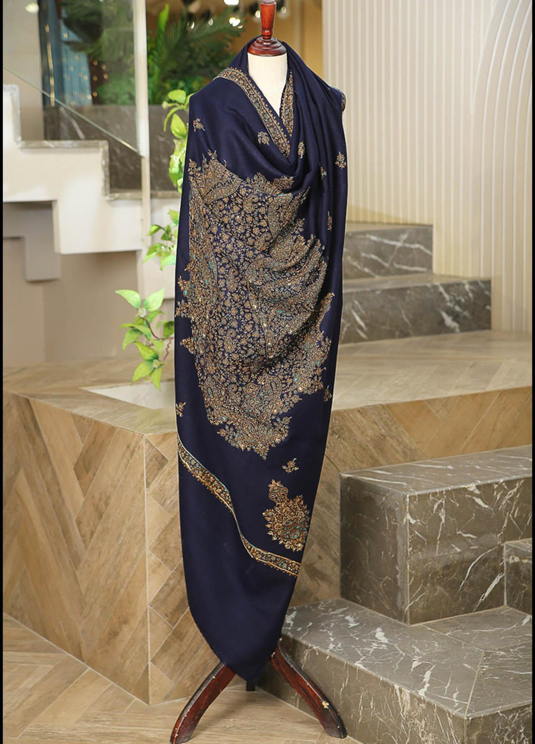 Sanaulla Exclusive Range  Pashmina  D-30 N Blue - Women Shawls