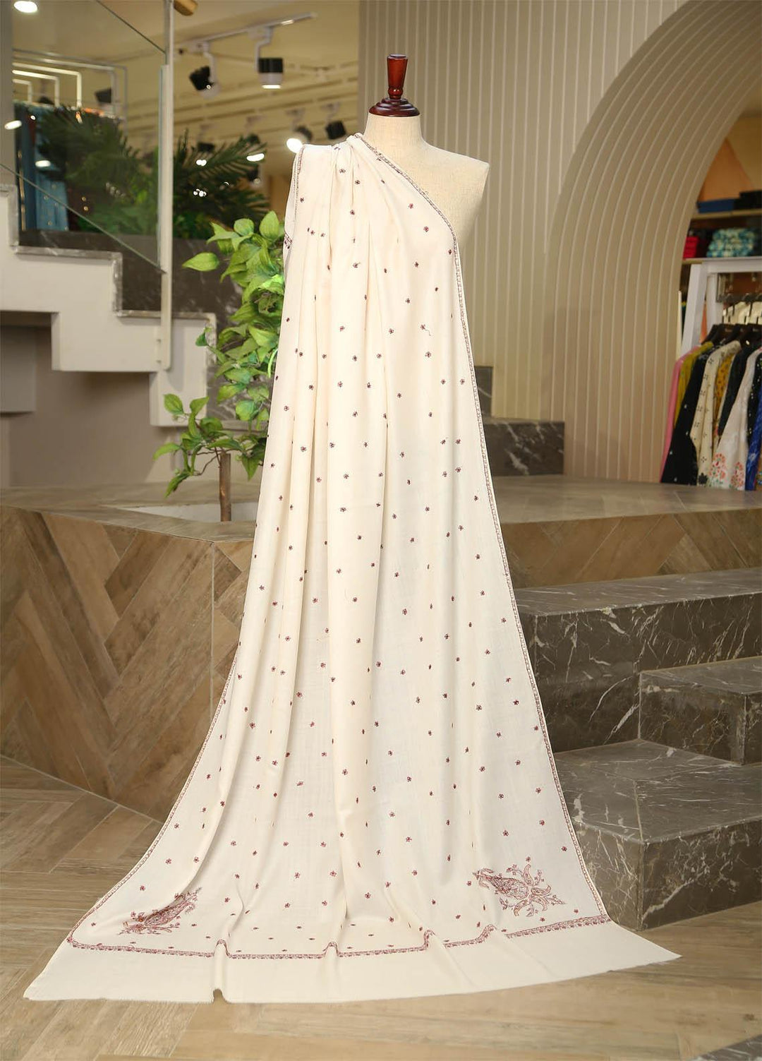 Sanaulla Exclusive Range  Pashmina  D-43 Off White - Women Shawls