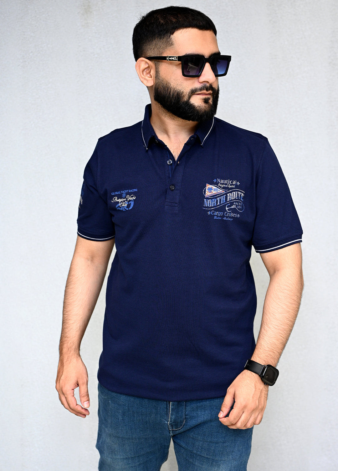 Sanaulla Exclusive Pret Casual Cotton Polo 8129 Navy Blue