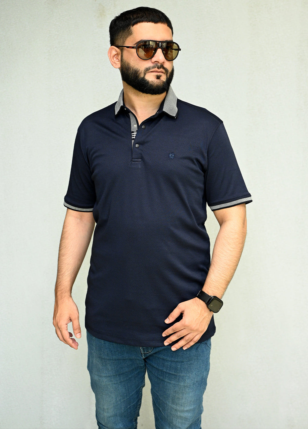 Sanaulla Exclusive Pret Casual Cotton Polo 8142 Navy Blue