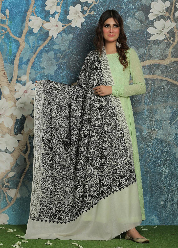 Sanaulla Exclusive Range  Pashmina  Shawl SU21PP MIR-492 Off/White - Pure Pashmina Shawls