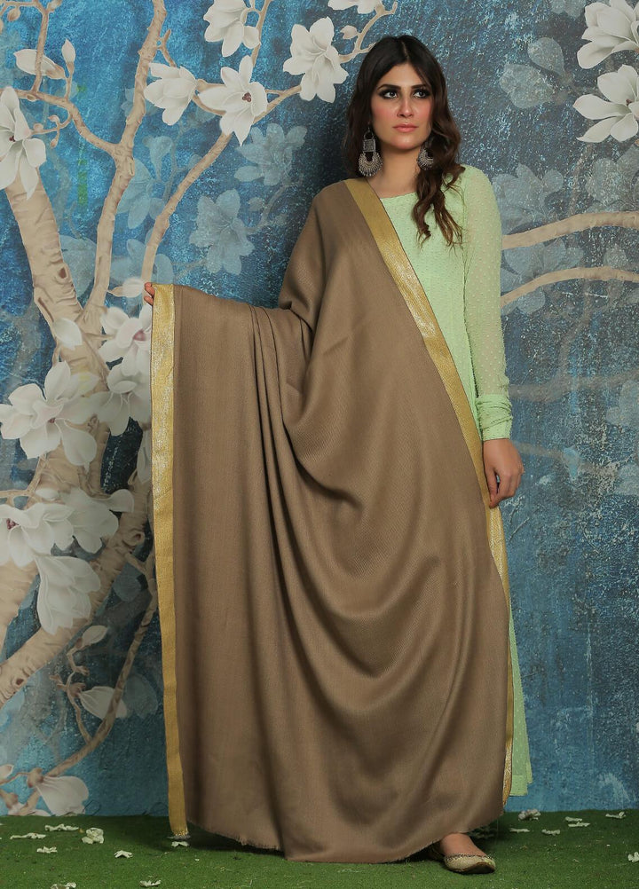 Sanaulla Exclusive Range  Pashmina  Shawl SU21PP MIR-777-Brown - Pure Pashmina Shawls