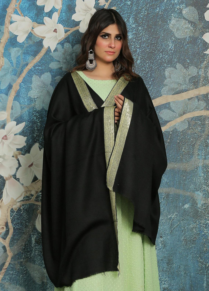 Sanaulla Exclusive Range  Pashmina  Shawl SU21PP MIR-08 Black - Pure Pashmina Shawls