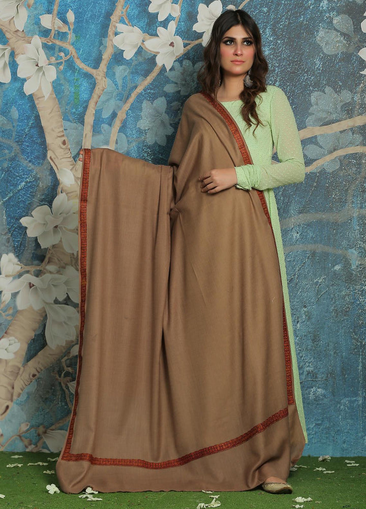 Sanaulla Exclusive Range  Pashmina  Shawl SU21PP AKP-04 Brown-1 - Pure Pashmina Shawls