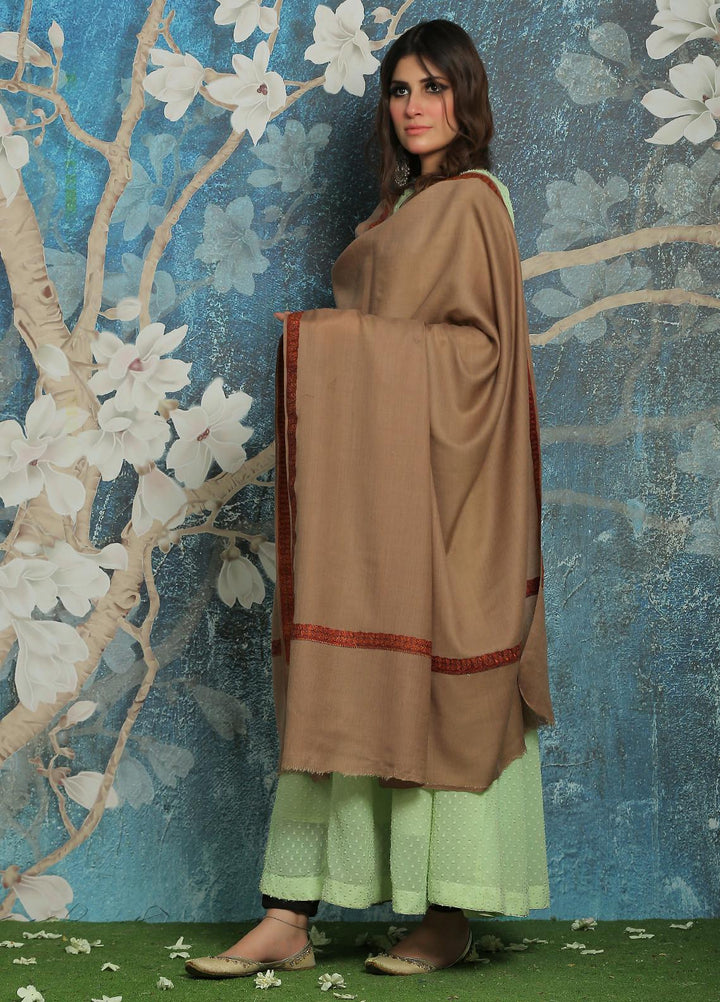 Sanaulla Exclusive Range  Pashmina  Shawl SU21PP AKP-04 Brown-1 - Pure Pashmina Shawls
