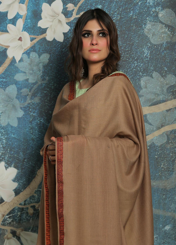 Sanaulla Exclusive Range  Pashmina  Shawl SU21PP AKP-04 Brown-1 - Pure Pashmina Shawls