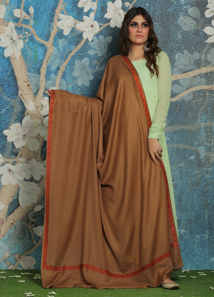 Sanaulla Exclusive Range  Pashmina  Shawl SU21PP AKP-04 Brown-2 - Pure Pashmina Shawls