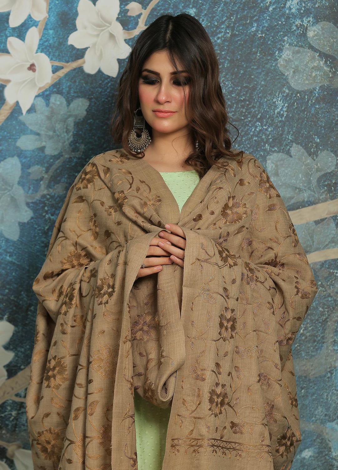Sanaulla Exclusive Range  Pashmina  Shawl SU21PP AKP-10 Beige-2 - Pure Pashmina Shawls