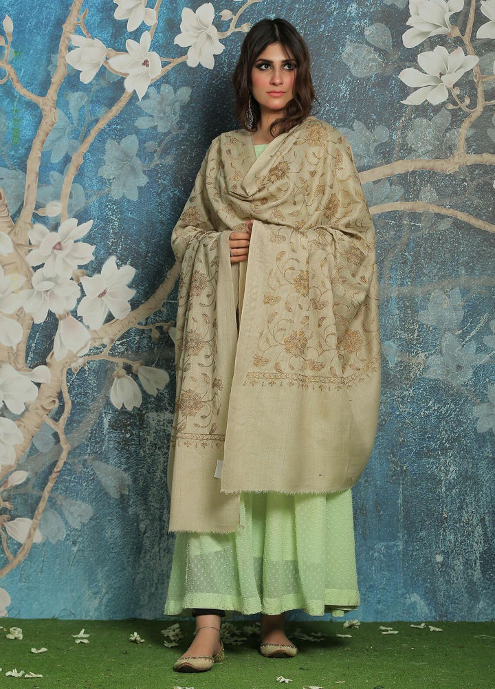 Sanaulla Exclusive Range  Pashmina  Shawl SU21PP AKP-10 Beige-5 - Pure Pashmina Shawls