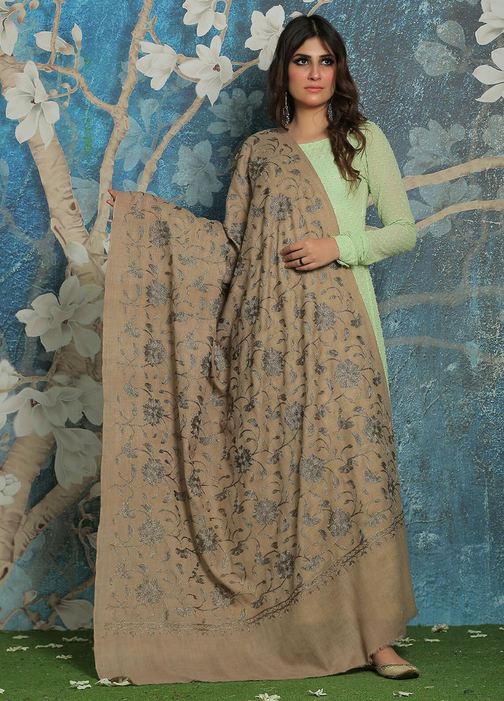 Sanaulla Exclusive Range  Pashmina  Shawl SU21PP AKP-10 Brown-2 - Pure Pashmina Shawls