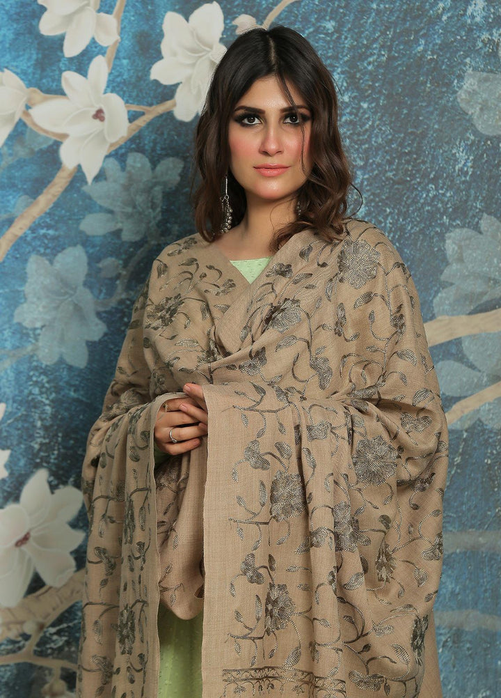 Sanaulla Exclusive Range  Pashmina  Shawl SU21PP AKP-10 Brown-2 - Pure Pashmina Shawls