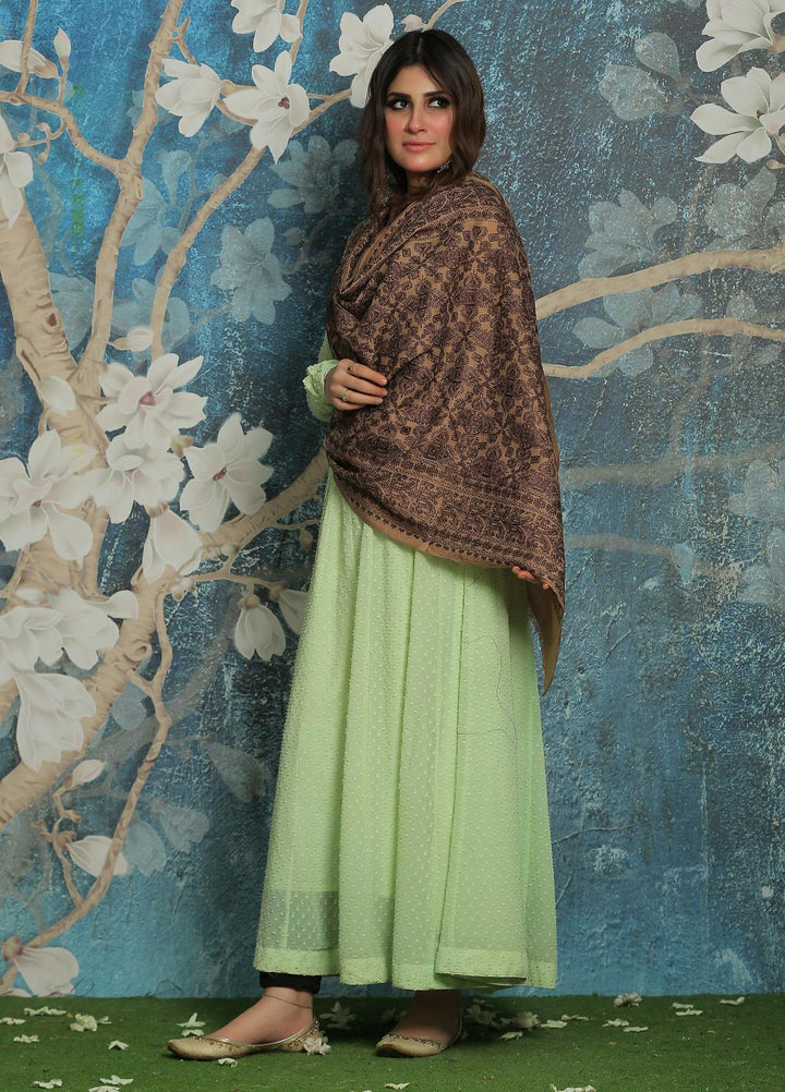 Sanaulla Exclusive Range  Pashmina  Shawl SU21PP AKP-23 L Brown-7 - Pure Pashmina Shawls