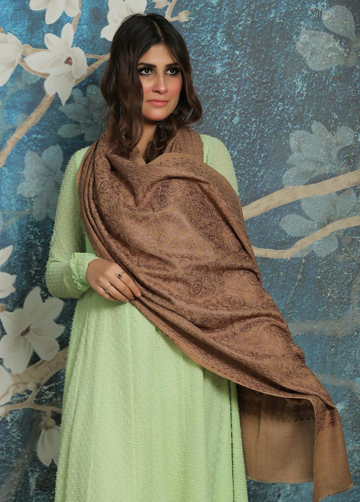 Sanaulla Exclusive Range  Pashmina  Shawl SU21PP AKP-23 L Brown-8 - Pure Pashmina Shawls