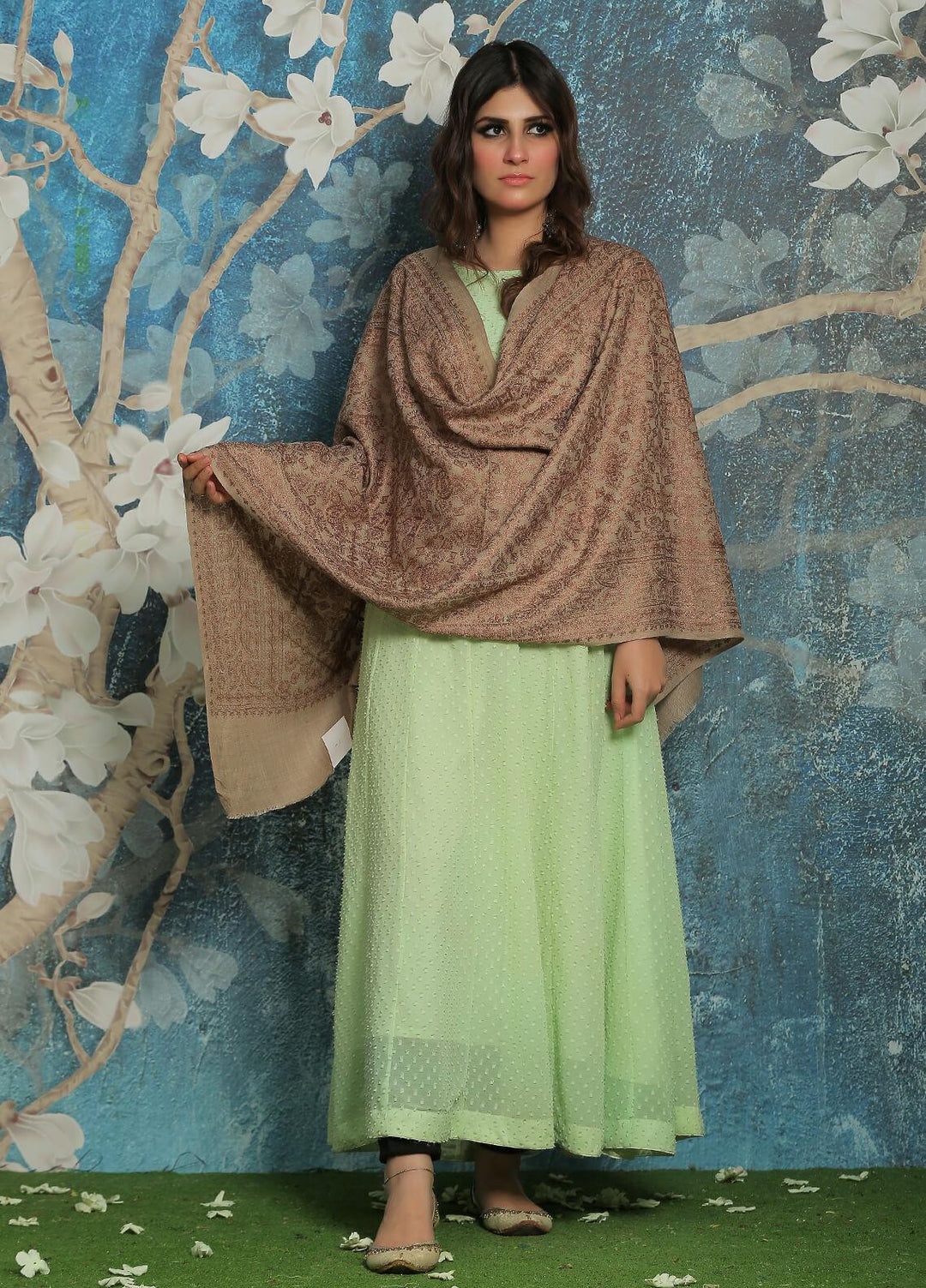 Sanaulla Exclusive Range  Pashmina  Shawl SU21PP AKP-23 L Brown-16 - Pure Pashmina Shawls