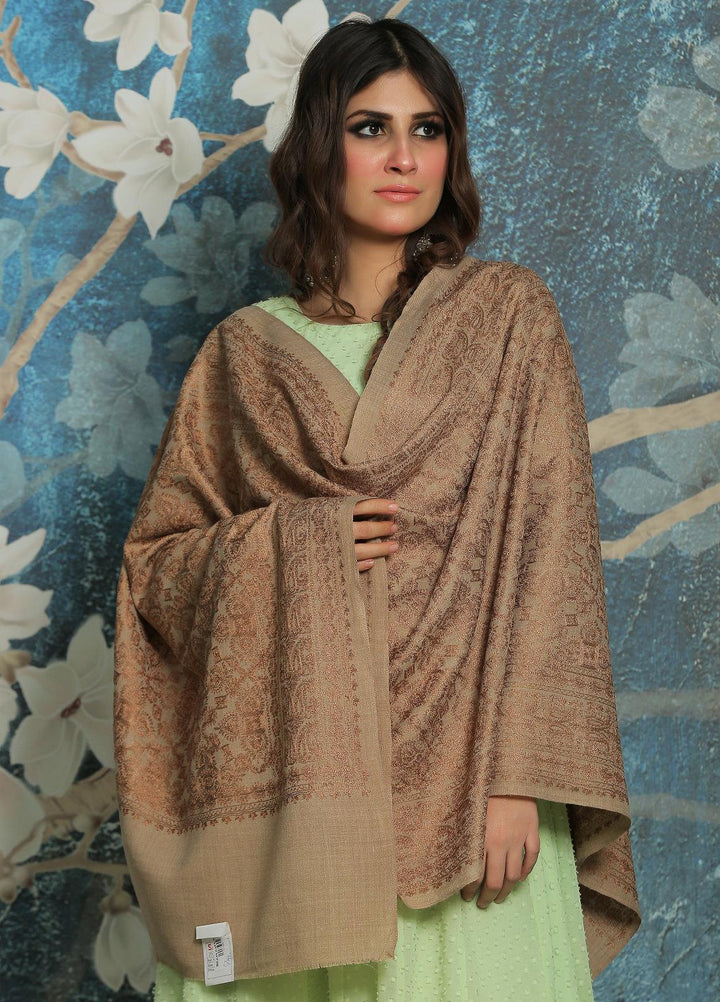 Sanaulla Exclusive Range  Pashmina  Shawl SU21PP AKP-23 L Brown-17 - Pure Pashmina Shawls