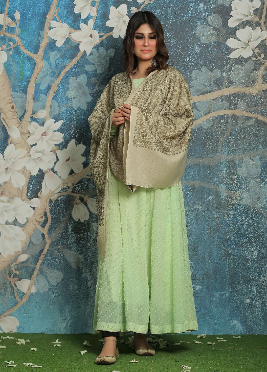 Sanaulla Exclusive Range  Pashmina  Shawl SU21PP AKP-23 Beige - Pure Pashmina Shawls