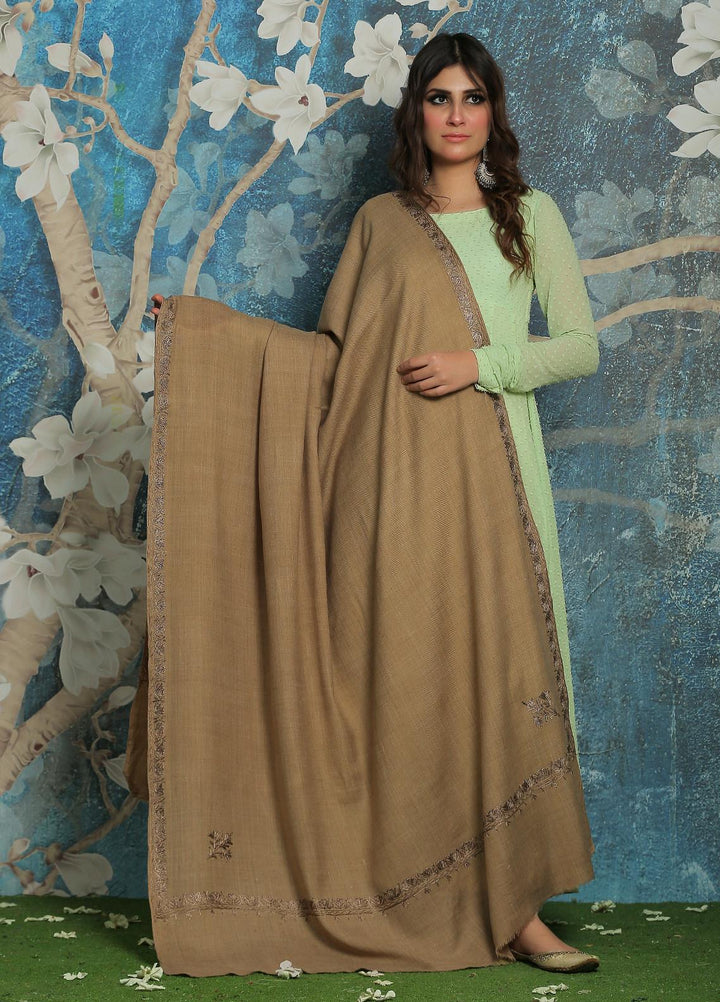 Sanaulla Exclusive Range  Pashmina  Shawl SU21PP AKP-39 Brown-5 - Pure Pashmina Shawls
